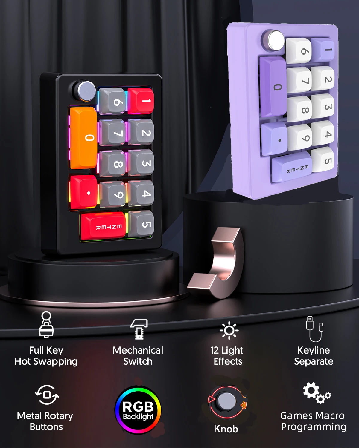13 Key Macro Programmable Fully Hot Swappable Mechanical Switch 7 Color RGB Light Gaming Mini Keyboard