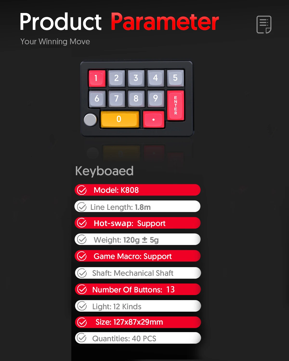 13 Key Macro Programmable Fully Hot Swappable Mechanical Switch 7 Color RGB Light Gaming Mini Keyboard