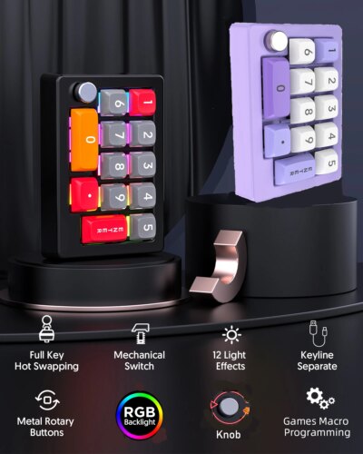 13 Key Macro Programmable Fully Hot Swappable Mechanical Switch 7 Color RGB Light Gaming Mini Keyboard
