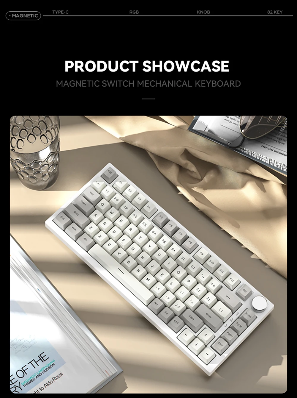 K85 E-Sports Magnetic Switch Mechanical Keyboard Customized PBT Keycaps RGB Adjustable Trigger Aluminum Wired Low-Latency Gaming