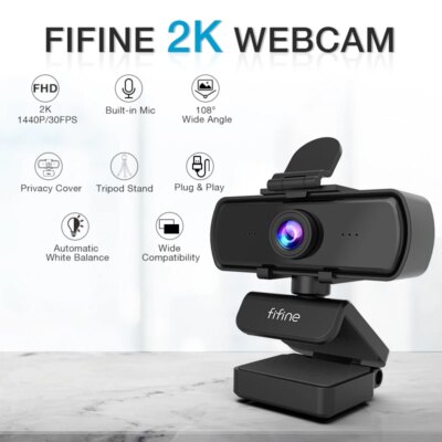 FIFINE 1440p Full HD PC Webcam with Microphone, tripod, for USB Desktop & Laptop,Live Streaming Webcam for Video Calling-K420 - Image 2