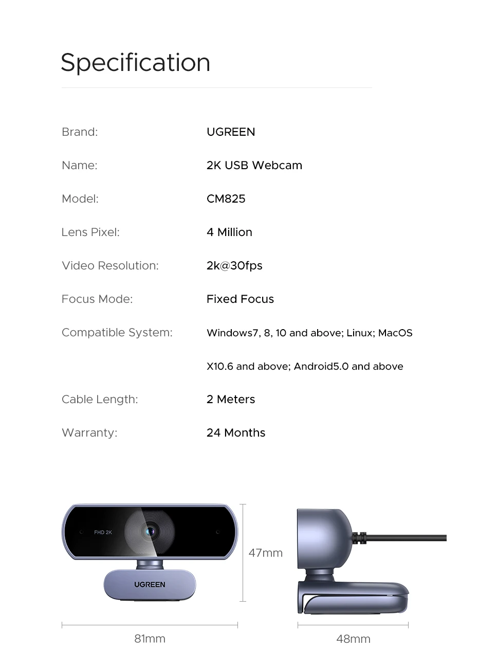 UGREEN 2K Webcam with Microphone, Full HD USB Web Camera, Auto Light Correction, Video Webcam for Streaming