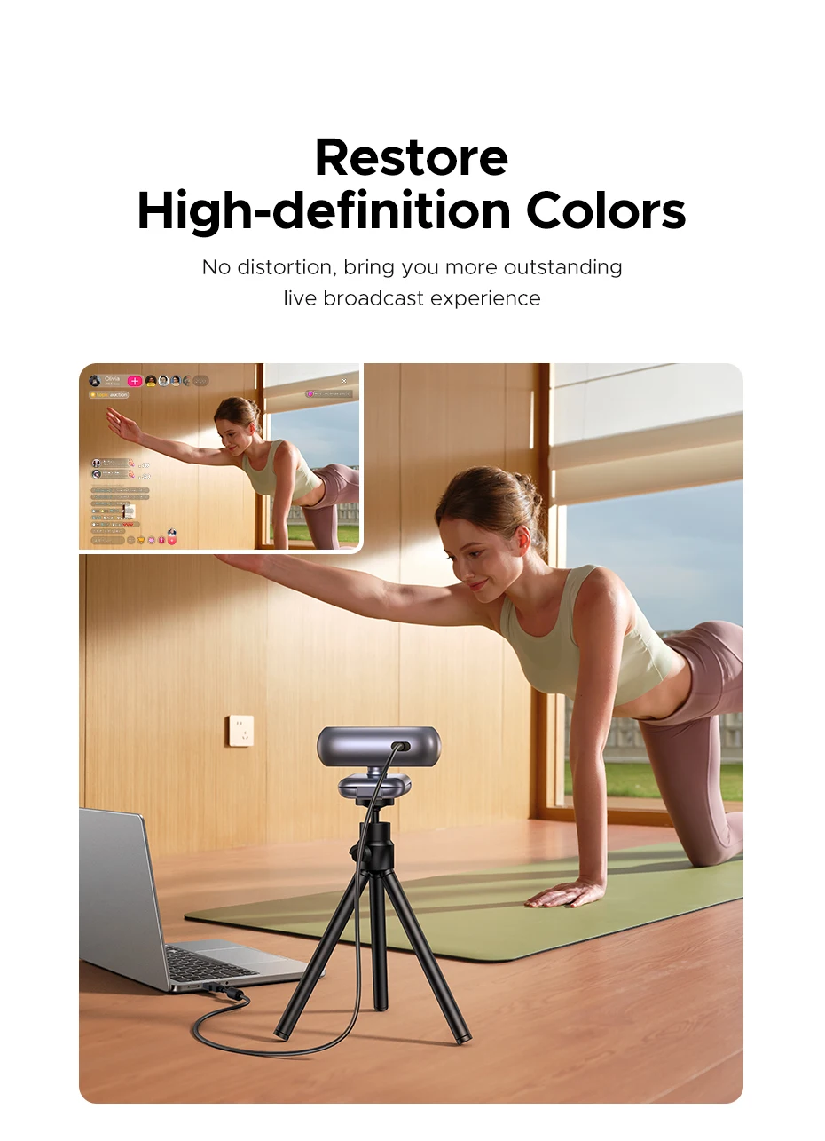 UGREEN 2K Webcam with Microphone, Full HD USB Web Camera, Auto Light Correction, Video Webcam for Streaming