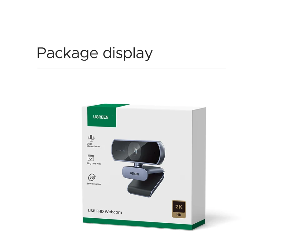 UGREEN 2K Webcam with Microphone, Full HD USB Web Camera, Auto Light Correction, Video Webcam for Streaming