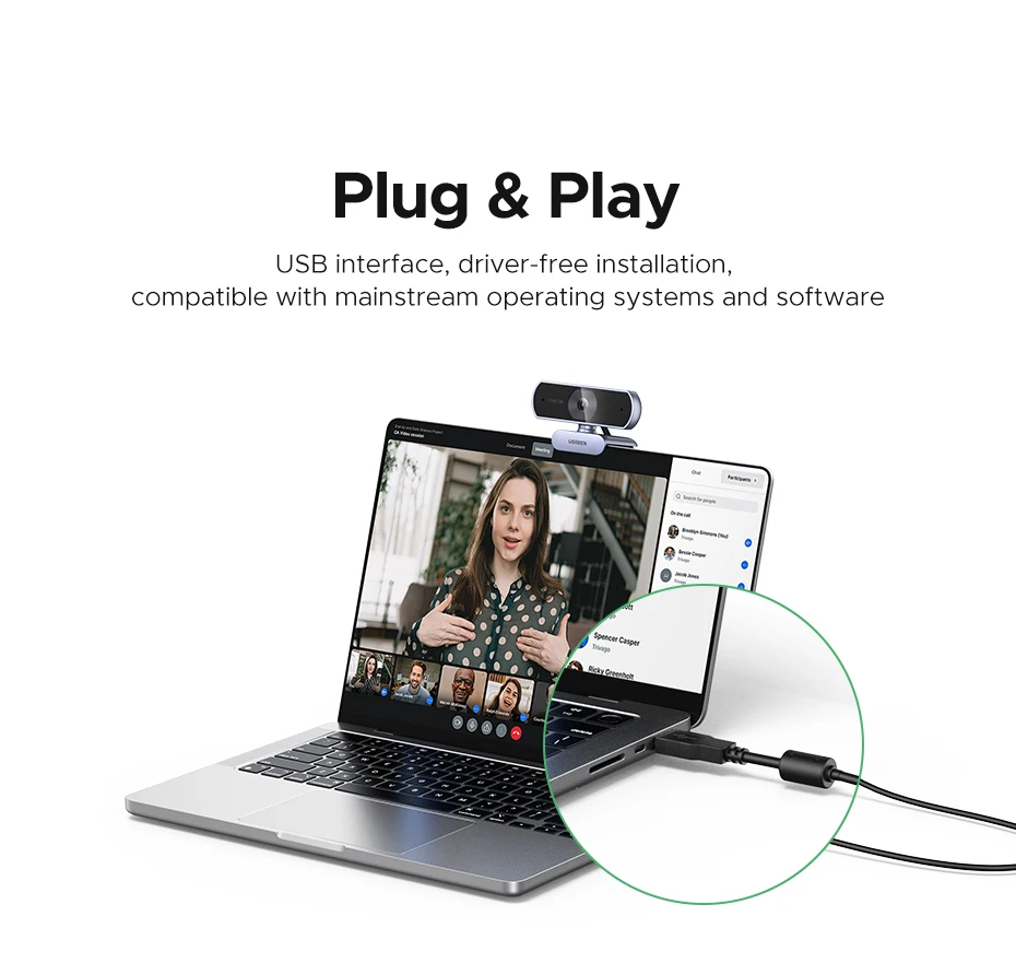 UGREEN 2K Webcam with Microphone, Full HD USB Web Camera, Auto Light Correction, Video Webcam for Streaming