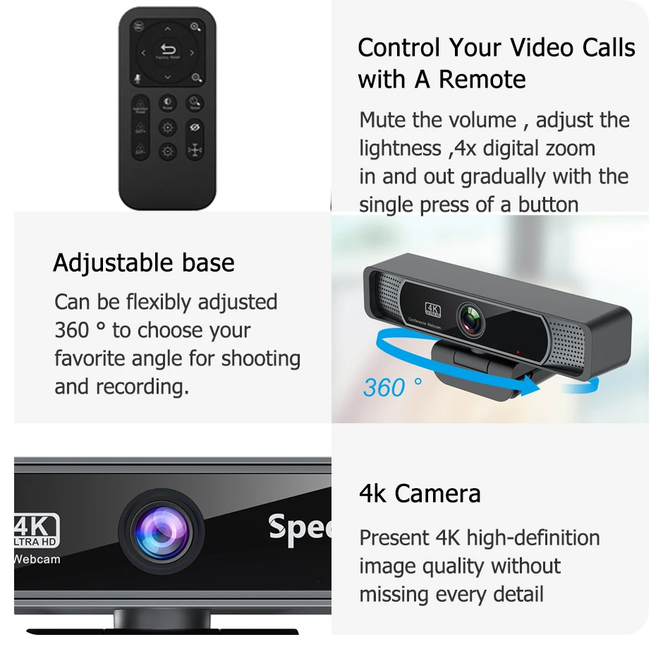 Spedal 931 HD 4K 30Fps 120 Wide Angle Webcam Wtih Microphone Remote Control Streaming PC Conferencin Windows Mac Linux Spedal 931 HD 4K 30Fps 120 Wide Angle Webcam Wtih Microphone Remote Control Streaming PC Conferencin Windows Mac Linux