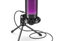 AmpliGame RGB USB Gaming Microphone with Light-touch Mute,Condenser Mic with Tripod for PC,PS4/5,Laptop Streaming-A2