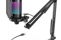 FIFINE USB Gaming Microphone Kit for PC,PS4/5 Condenser Cardioid Mic Set with Mute Button/RGB /Arm Stand,for Streaming Video-A6T