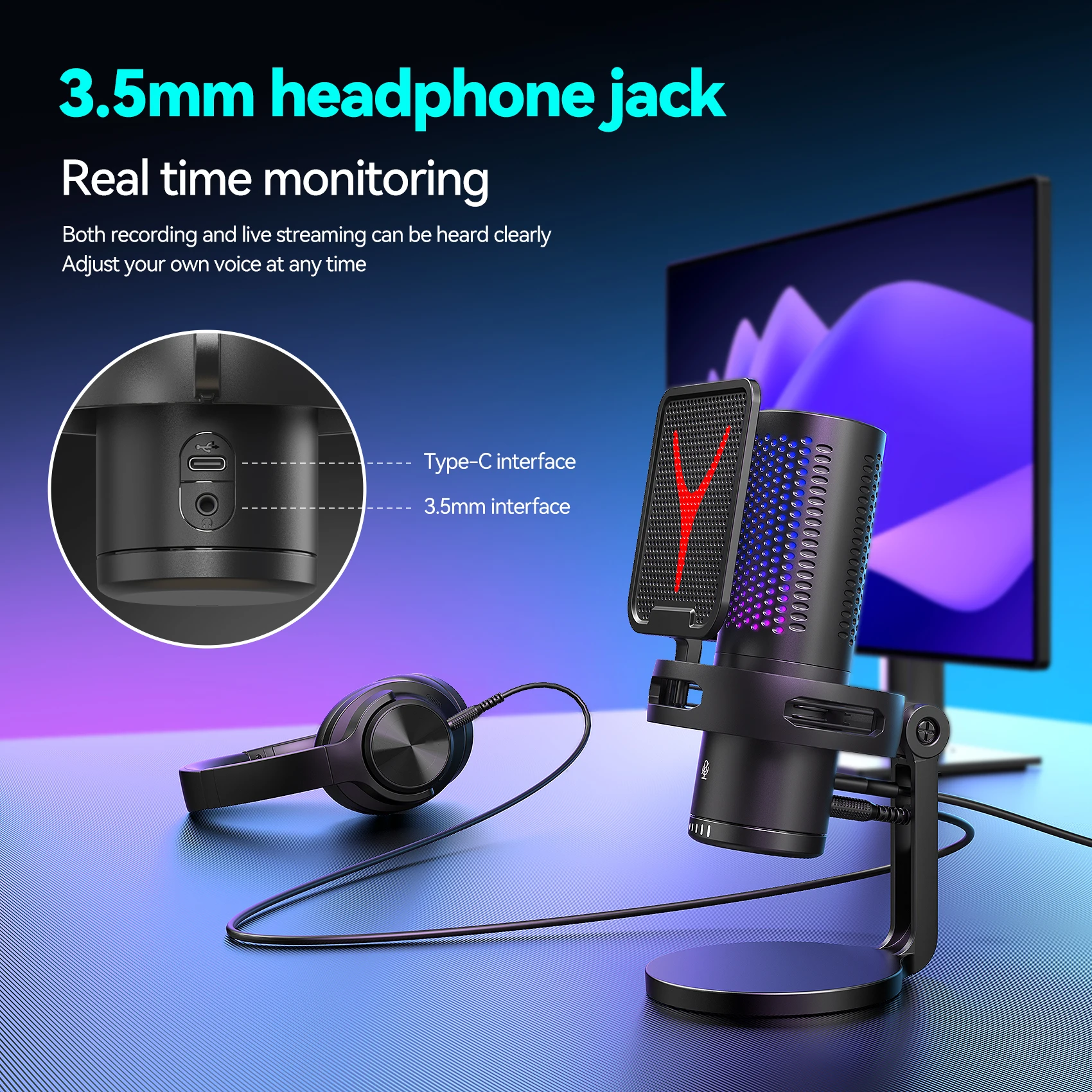 Condenser Professional Microphone Mic For PC Laptop Computer Gaming USB Wired Streaming Podcast Studio Mike Kit Gamer Accessory Condenser Professional Microphone Mic For PC Laptop Computer Gaming USB Wired Streaming Podcast Studio Mike Kit Gamer Accessory