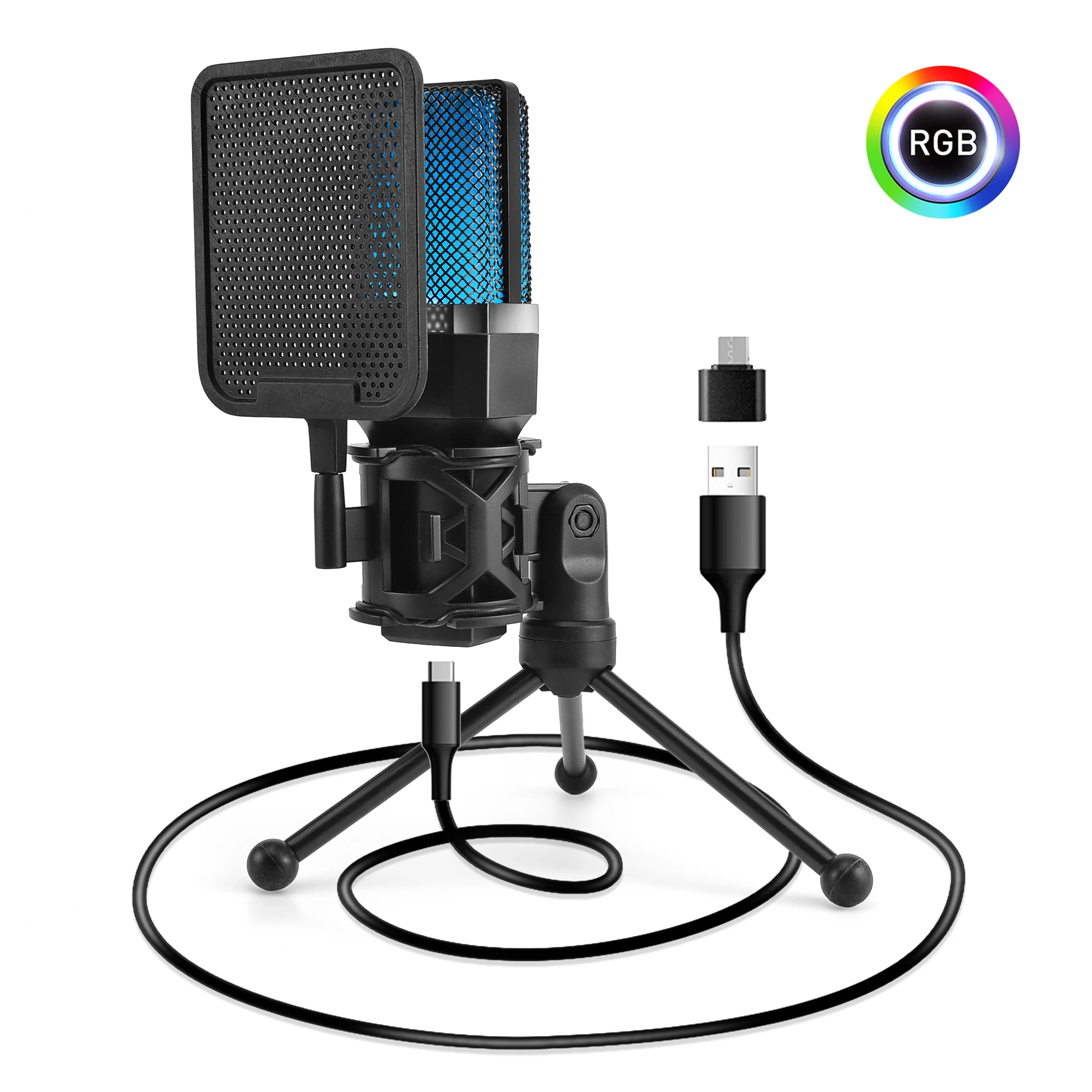 Condenser Professional Microphone Mic For PC Laptop Computer Gaming USB Wired Streaming Podcast Studio Mike Kit Gamer Accessory Condenser Professional Microphone Mic For PC Laptop Computer Gaming USB Wired Streaming Podcast Studio Mike Kit Gamer Accessory