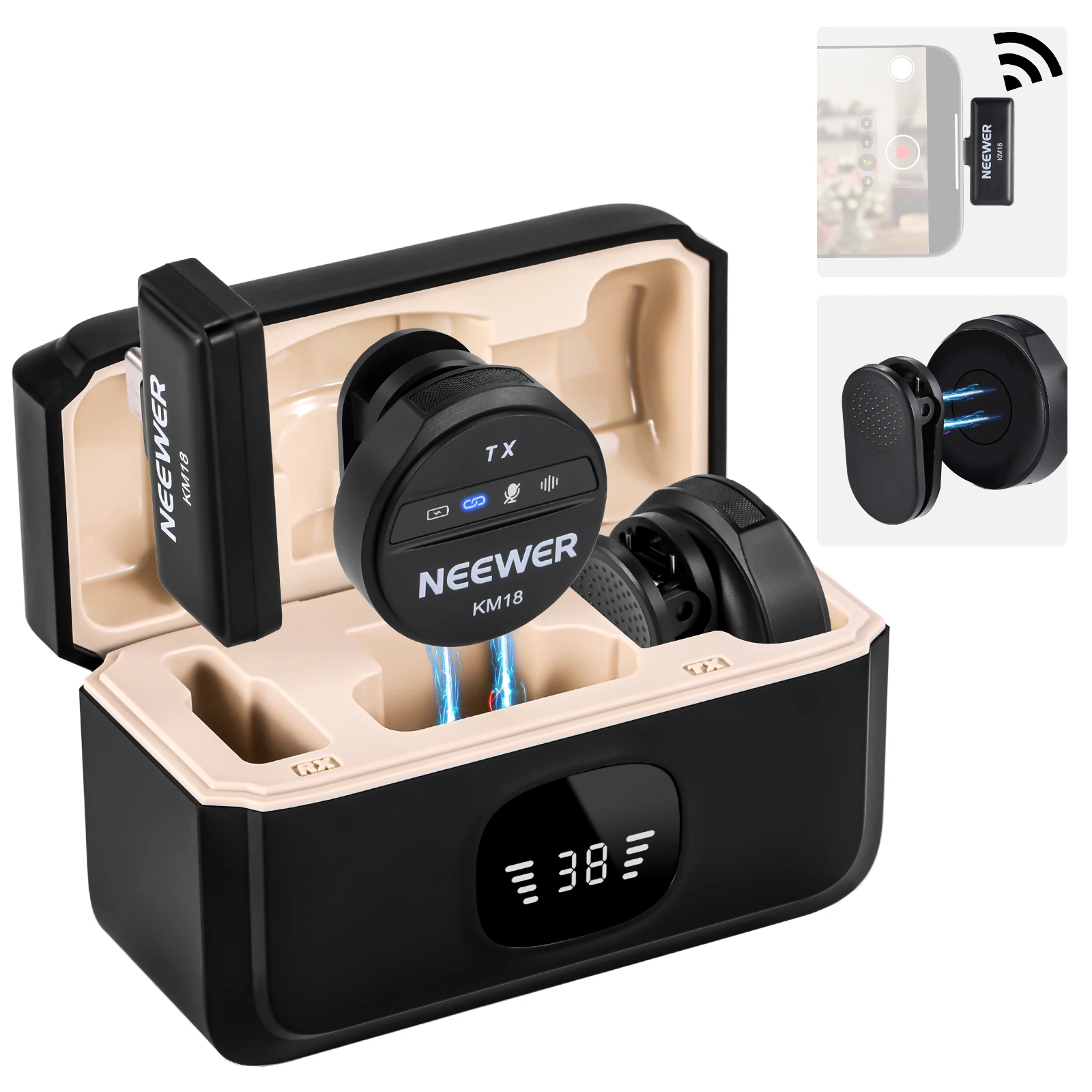 Neewer Wireless Lavalier Microphone for USB C with Charging Case For iPhone 15/Android/PC/Laptop Noise Canceling 24H Battery