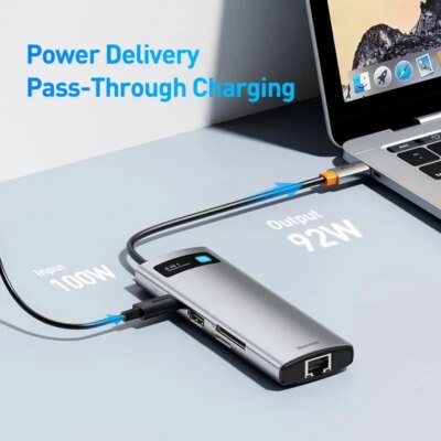 Baseus 4K 60Hz USB C Hub Type C to Ethernet Port PD 100W Adapter for Macbook Pro USB 3.0 Hub Laptop Tablet Accessories - Image 4