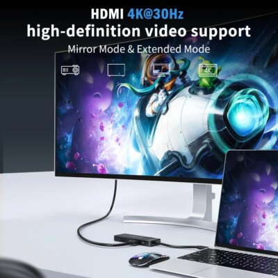 Lemorele 9 Ports TC92 USB C Hub Type C Docking Station Adapter 4K 30Hz HDMI 100W PD with SD/TF Card Slot For Macbook Laptop - Image 3