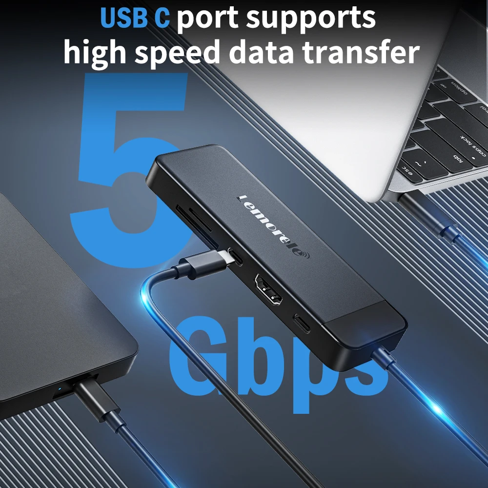 Lemorele 9 Ports TC92 USB C Hub Type C Docking Station Adapter 4K 30Hz HDMI 100W PD with SD/TF Card Slot For Macbook Laptop