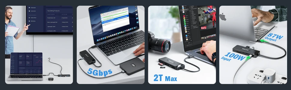 Lemorele 9 Ports TC92 USB C Hub Type C Docking Station Adapter 4K 30Hz HDMI 100W PD with SD/TF Card Slot For Macbook Laptop
