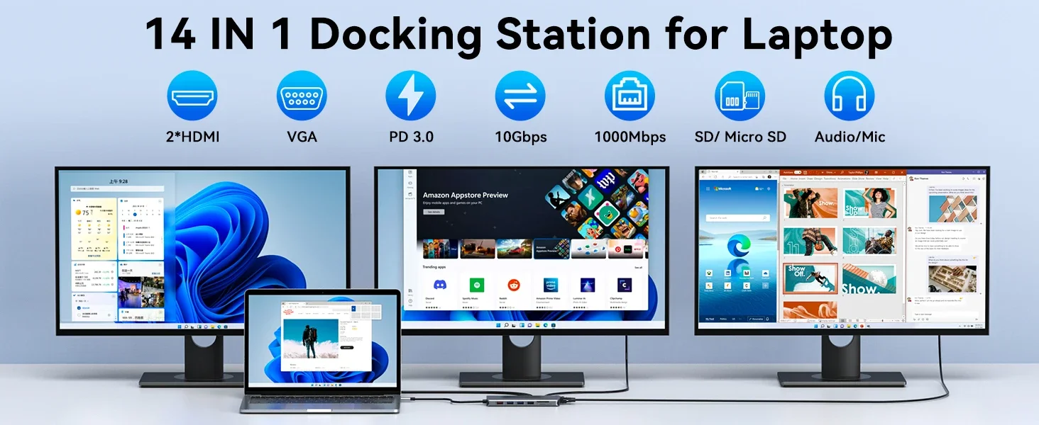 MOKiN USB C HUB USB-Type C to 4K HDMI DP VGA Gigabit Ethernet USB 3.1 PD 100W Adapter for Macbook Air Pro Laptops Accessories