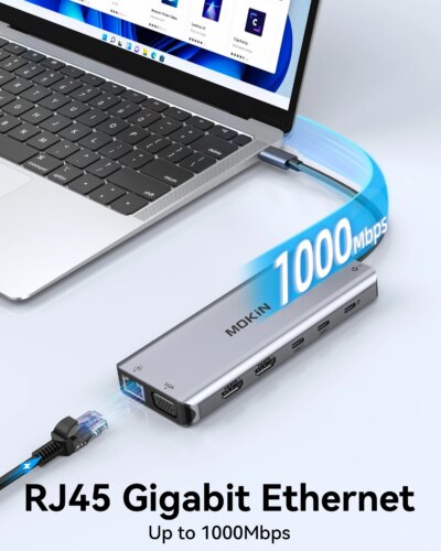 MOKiN USB C HUB USB-Type C to 4K HDMI DP VGA Gigabit Ethernet USB 3.1 PD 100W Adapter for Macbook Air Pro Laptops Accessories - Image 6