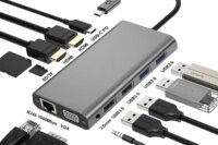 USB C Hub Triple Display Dual Monitor Adapter Laptop Hub USB C to 2 HDMI 4K VGA Ethernet 100W PD 4USB Audio for MacBook Pro OTG