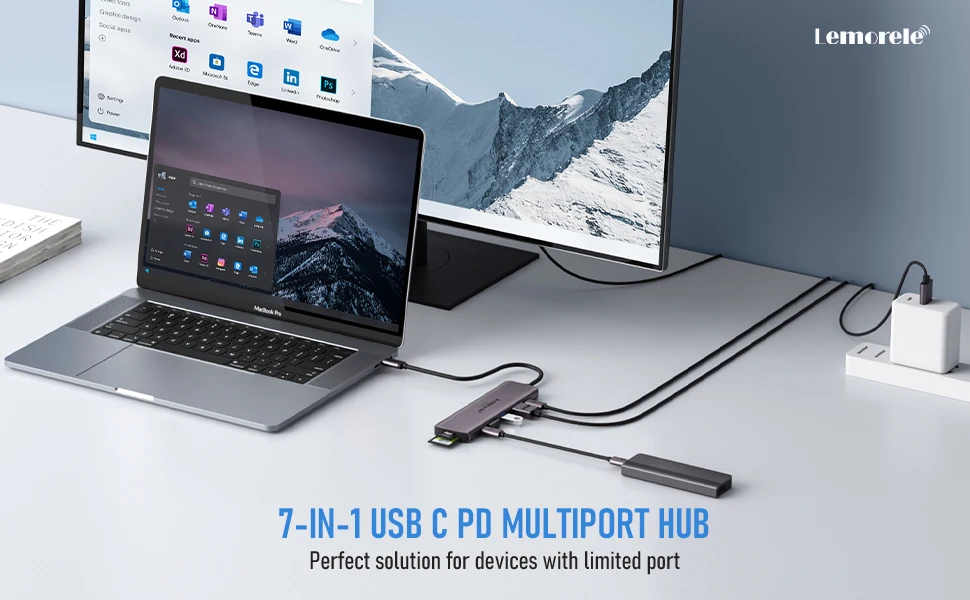 Lemorele 7in1 USB HUB Docking Station USB c Hub HDMI 4K 60Hz USB 3.0 Adapter PD100W Charge For Macbook Pro Laptop Accessories Lemorele 7in1 USB HUB Docking Station USB c Hub HDMI 4K 60Hz USB 3.0 Adapter PD100W Charge For Macbook Pro Laptop Accessories