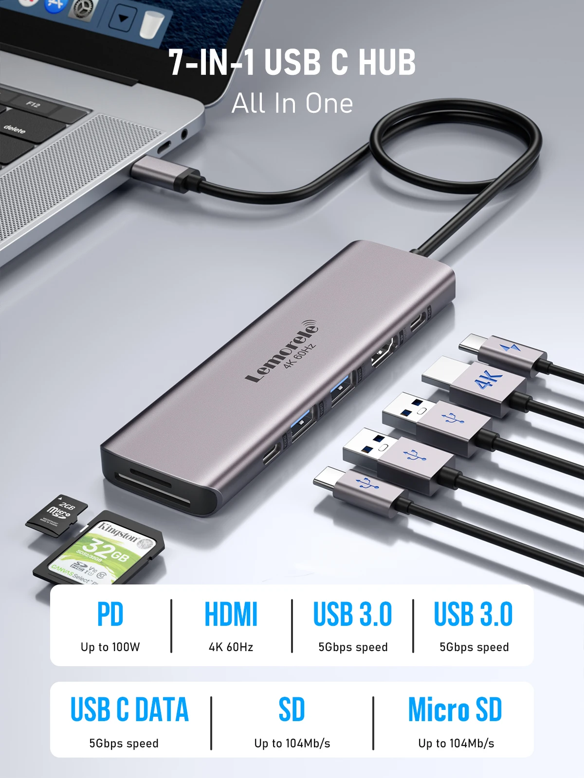 Lemorele 7in1 USB HUB Docking Station USB c Hub HDMI 4K 60Hz USB 3.0 Adapter PD100W Charge For Macbook Pro Laptop Accessories Lemorele 7in1 USB HUB Docking Station USB c Hub HDMI 4K 60Hz USB 3.0 Adapter PD100W Charge For Macbook Pro Laptop Accessories