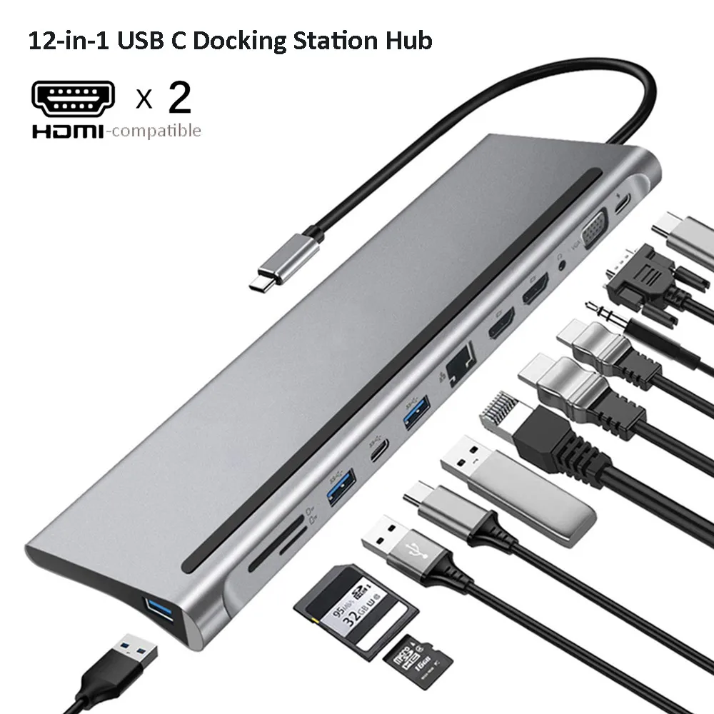 MZX 12 in 1 Docking Station MST USB Hub Type C Multi Multi-hub Concentrator A HDMI-compatible Adapter Dock for Macbook Laptop