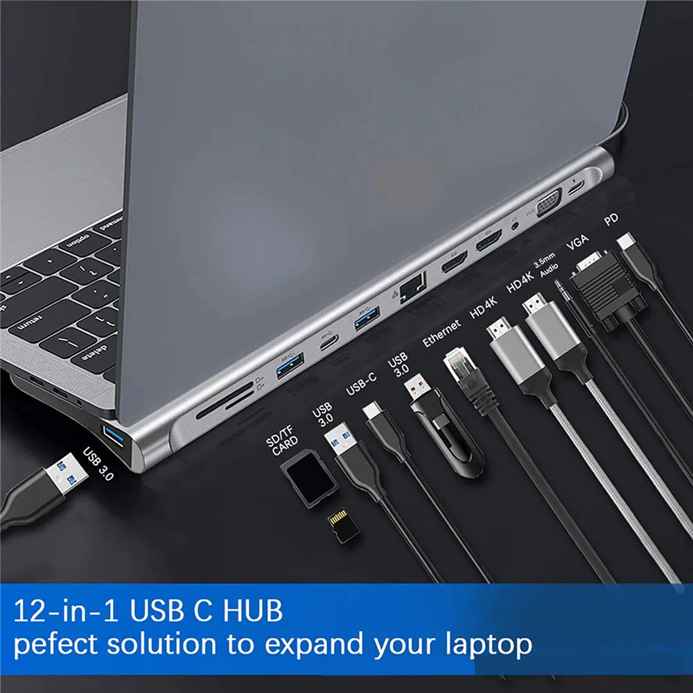MZX 12 in 1 Docking Station MST USB Hub Type C Multi Multi-hub Concentrator A HDMI-compatible Adapter Dock for Macbook Laptop