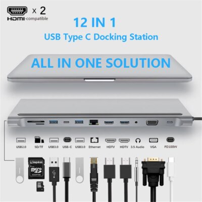 MZX 12 in 1 Docking Station MST USB Hub Type C Multi Multi-hub Concentrator A HDMI-compatible Adapter Dock for Macbook Laptop - Image 3