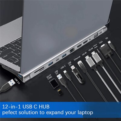 MZX 12 in 1 Docking Station MST USB Hub Type C Multi Multi-hub Concentrator A HDMI-compatible Adapter Dock for Macbook Laptop - Image 4