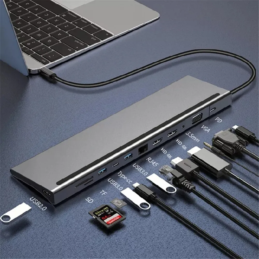 MZX 12 in 1 Docking Station MST USB Hub Type C Multi Multi-hub Concentrator A HDMI-compatible Adapter Dock for Macbook Laptop