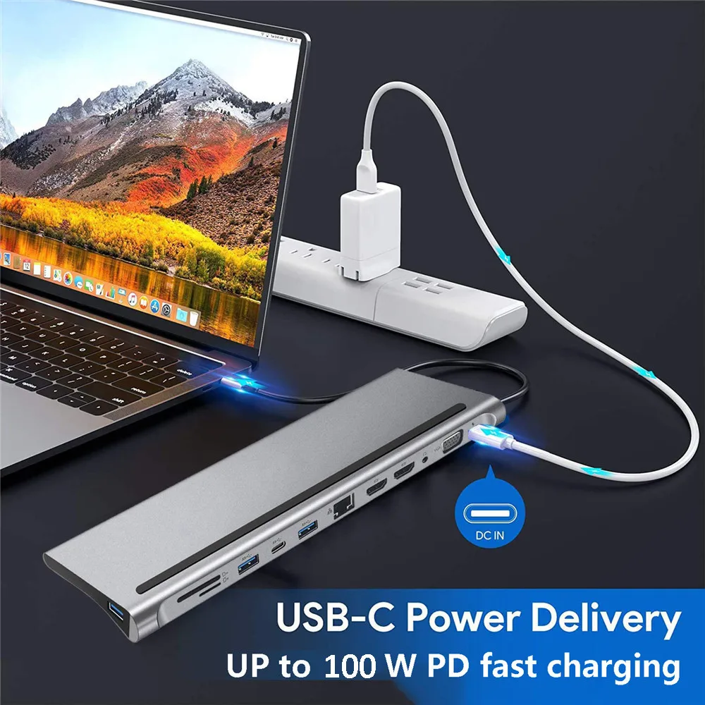 MZX 12 in 1 Docking Station MST USB Hub Type C Multi Multi-hub Concentrator A HDMI-compatible Adapter Dock for Macbook Laptop