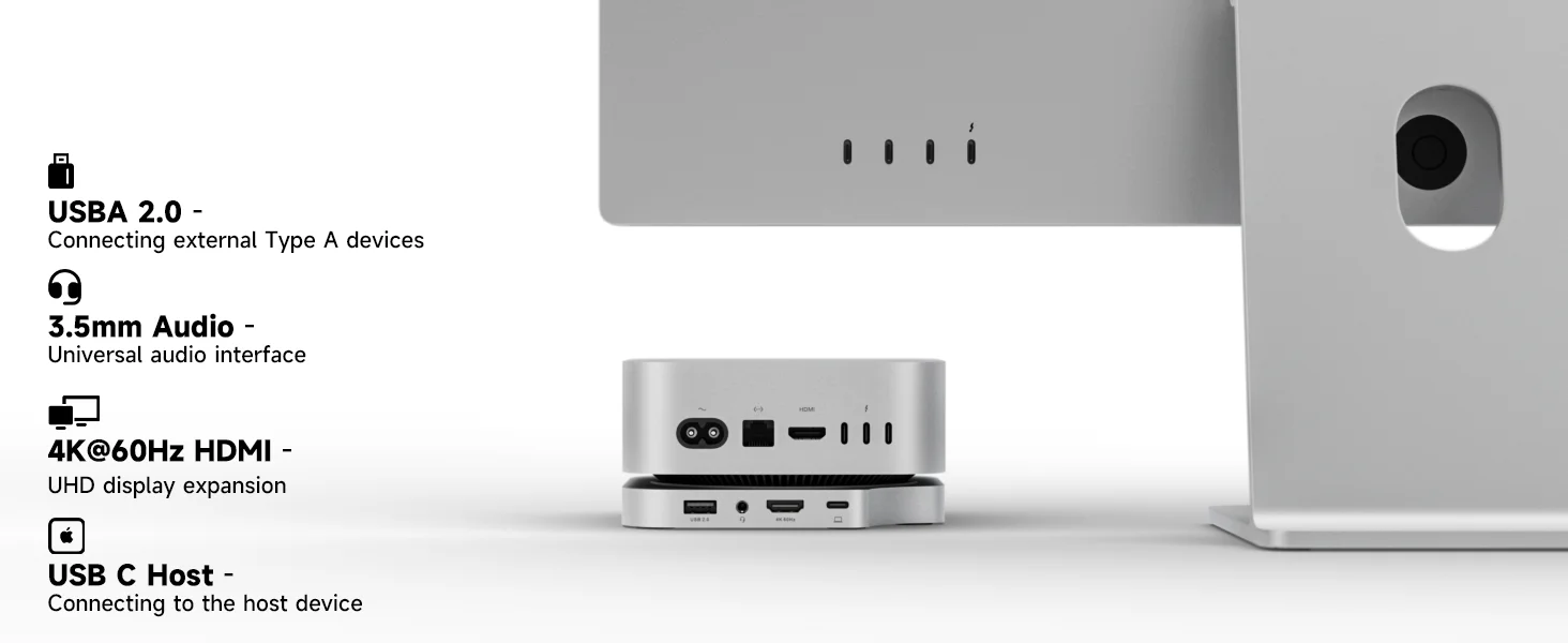 Minisopuru Mac Mini M4 Dock Stand with 4TB M.2 Nvme SSD Enclosure 4K60Hz HDMI SD/TF Multiport USB Hubs  for Mac Mini M4 Pro Hub