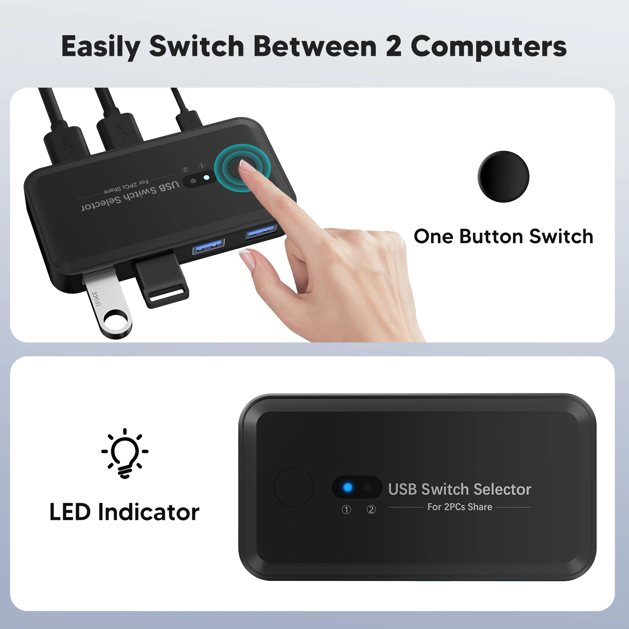 AIXXCO USB Switcher 2 Inputs 4 Outputs USB KVM Switch USB 3.0 Sharing Controller Hub Adapter For Computer Printer Keyboard Mouse