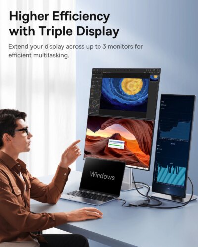 【Limited Offer】Baseus USB Hub Type C to Dual HDMI 4K 60Hz 30Hz VGA PD 100W Fast Charging USB A 3.0 5Gbps MST Display for Windows - Image 3