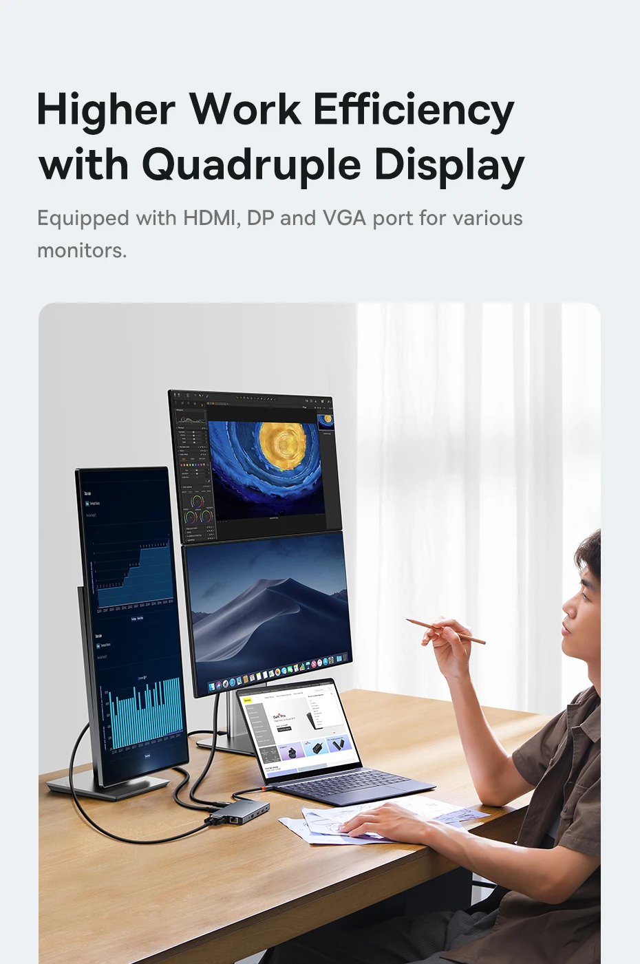 【Limited Offer】Baseus USB Hub Type C to Dual HDMI 4K 60Hz 30Hz VGA PD 100W Fast Charging USB A 3.0 5Gbps MST Display for Windows 【Limited Offer】Baseus USB Hub Type C to Dual HDMI 4K 60Hz 30Hz VGA PD 100W Fast Charging USB A 3.0 5Gbps MST Display for Windows