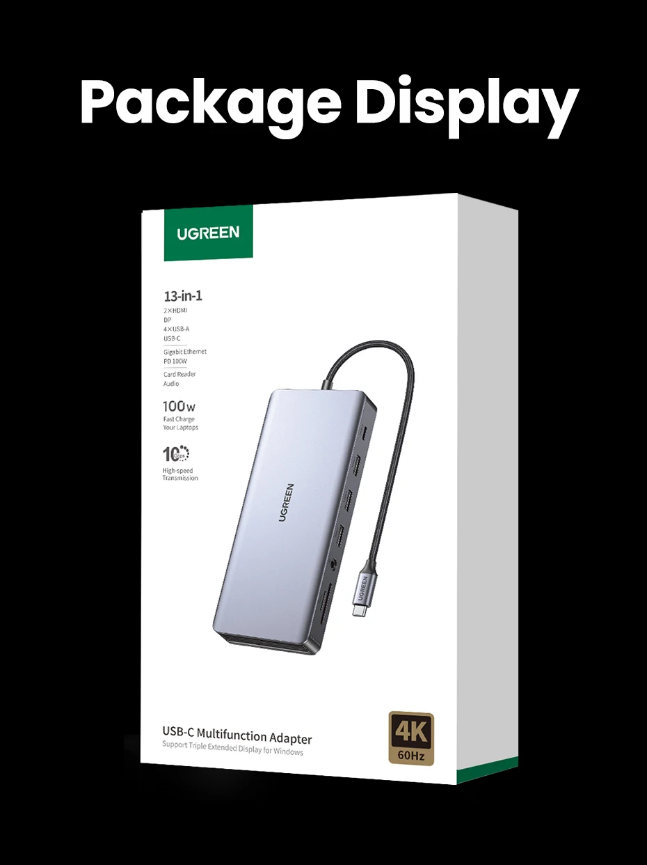 UGREEN 13-in-1 USB-C HUB Triple Display 4K Dual HDMI DP 10Gbps USB3.2 PD100W SD/TF Docking Station for MacBook Pro Air Dell XPS UGREEN 13-in-1 USB-C HUB Triple Display 4K Dual HDMI DP 10Gbps USB3.2 PD100W SD/TF Docking Station for MacBook Pro Air Dell XPS
