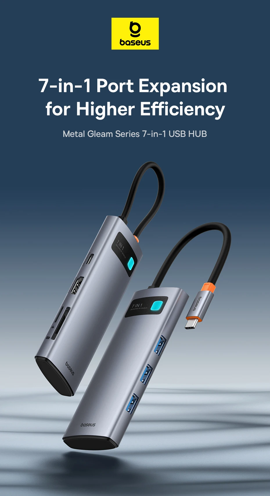 Baseus 7-in-1 Gen 2 USB C HUB 4K@60Hz HDMI 3* USB 3.0 PD 100W Type C Port SD/TF Card Reader for Macbook iPad M2 M1 Steam Deck