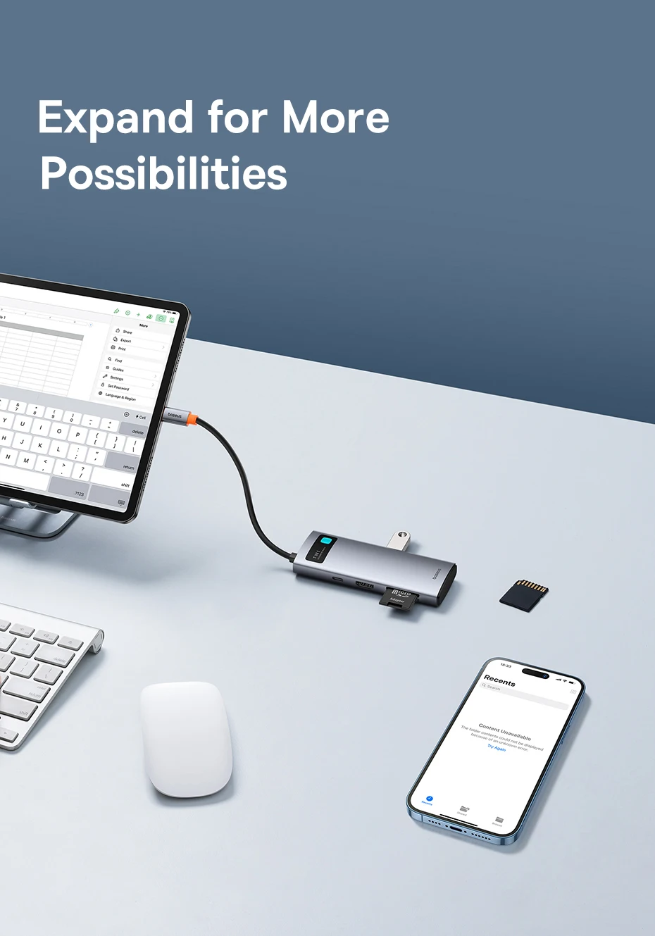 Baseus 7-in-1 Gen 2 USB C HUB 4K@60Hz HDMI 3* USB 3.0 PD 100W Type C Port SD/TF Card Reader for Macbook iPad M2 M1 Steam Deck