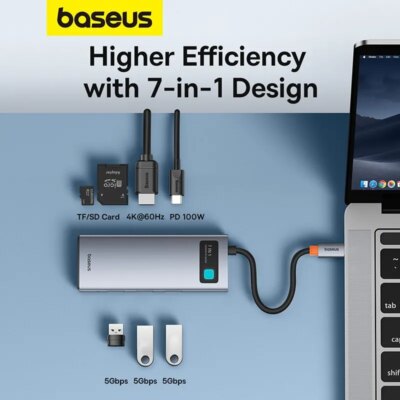 Baseus 7-in-1 Gen 2 USB C HUB 4K@60Hz HDMI 3* USB 3.0 PD 100W Type C Port SD/TF Card Reader for Macbook iPad M2 M1 Steam Deck - Image 2
