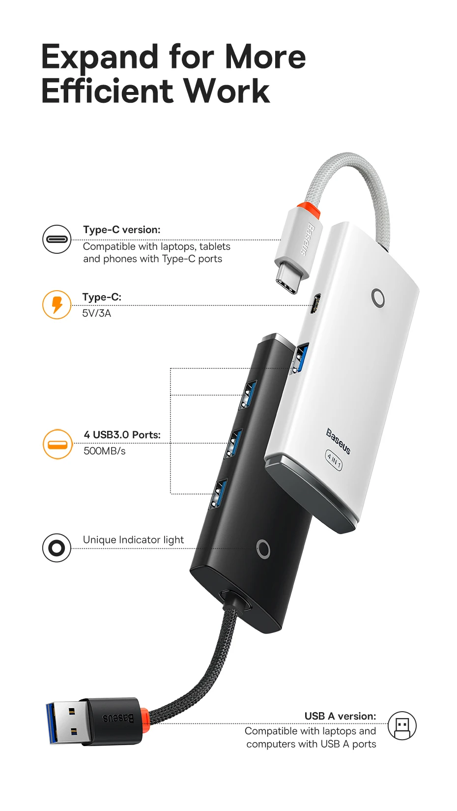 Baseus USB HUB Adapter 4 in 1 USB Type C to USB 3.0 HUB Splitter Adapter for MacBook Pro Air Huawei Mate 30 Docking Station HUB Baseus USB HUB Adapter 4 in 1 USB Type C to USB 3.0 HUB Splitter Adapter for MacBook Pro Air Huawei Mate 30 Docking Station HUB