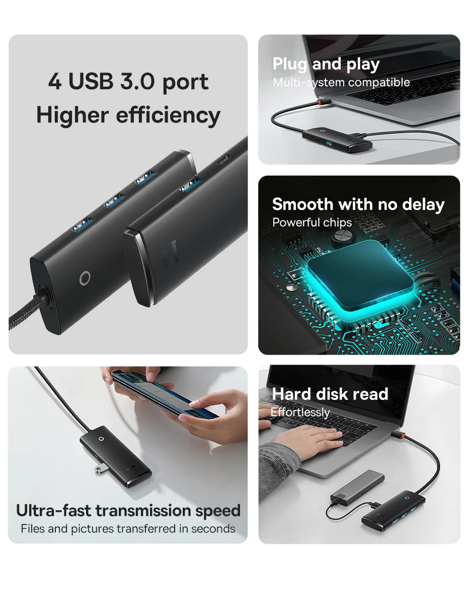Baseus USB HUB Adapter 4 in 1 USB Type C to USB 3.0 HUB Splitter Adapter for MacBook Pro Air Huawei Mate 30 Docking Station HUB Baseus USB HUB Adapter 4 in 1 USB Type C to USB 3.0 HUB Splitter Adapter for MacBook Pro Air Huawei Mate 30 Docking Station HUB