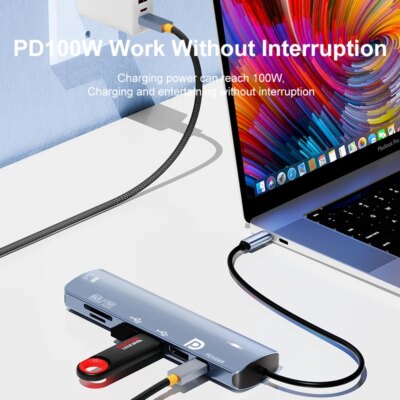 Type C HUB with Displayport,PD100W, Ethernet, 2 USB Ports, SD/TF Multiport 7-In-1 USB to DP Adapter Docking Station Dongle - Image 4