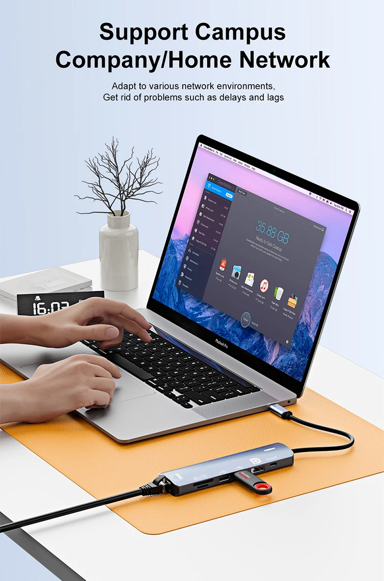 Type C HUB with Displayport,PD100W, Ethernet, 2 USB Ports, SD/TF Multiport 7-In-1 USB to DP Adapter Docking Station Dongle