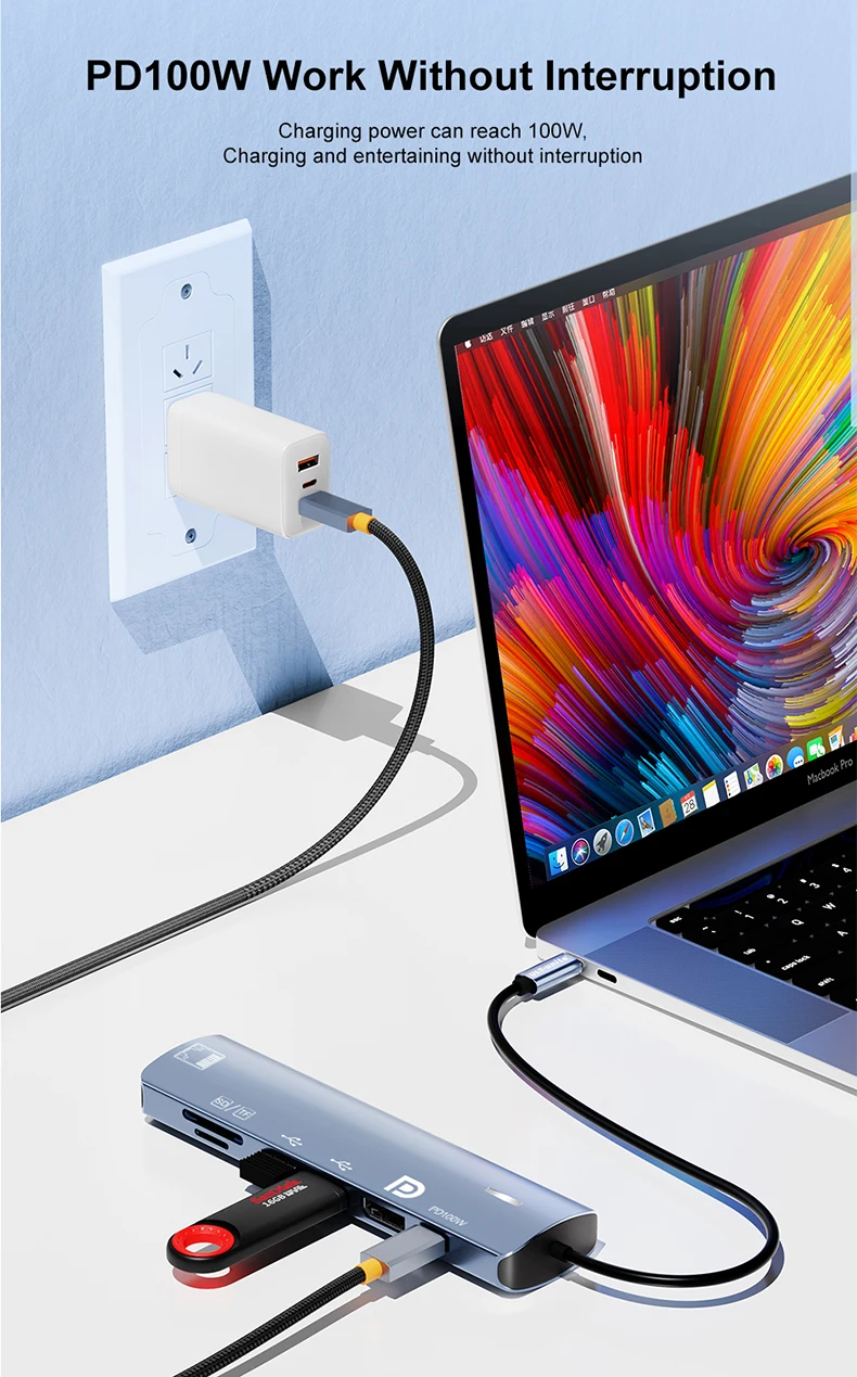 Type C HUB with Displayport,PD100W, Ethernet, 2 USB Ports, SD/TF Multiport 7-In-1 USB to DP Adapter Docking Station Dongle