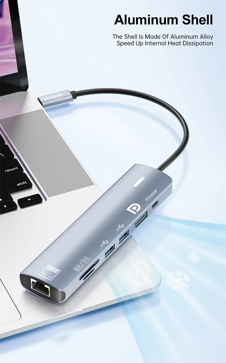 Type C HUB with Displayport,PD100W, Ethernet, 2 USB Ports, SD/TF Multiport 7-In-1 USB to DP Adapter Docking Station Dongle