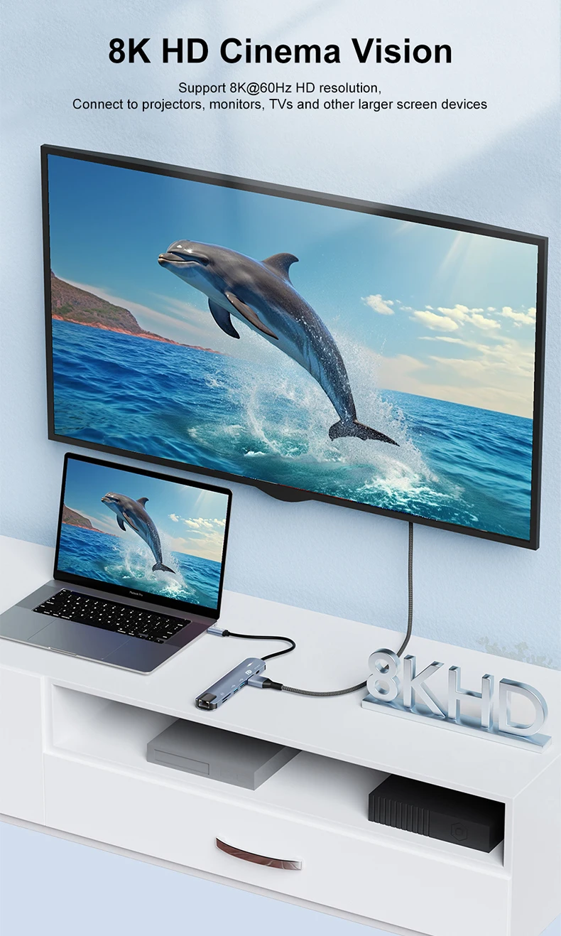 Type C HUB with Displayport,PD100W, Ethernet, 2 USB Ports, SD/TF Multiport 7-In-1 USB to DP Adapter Docking Station Dongle