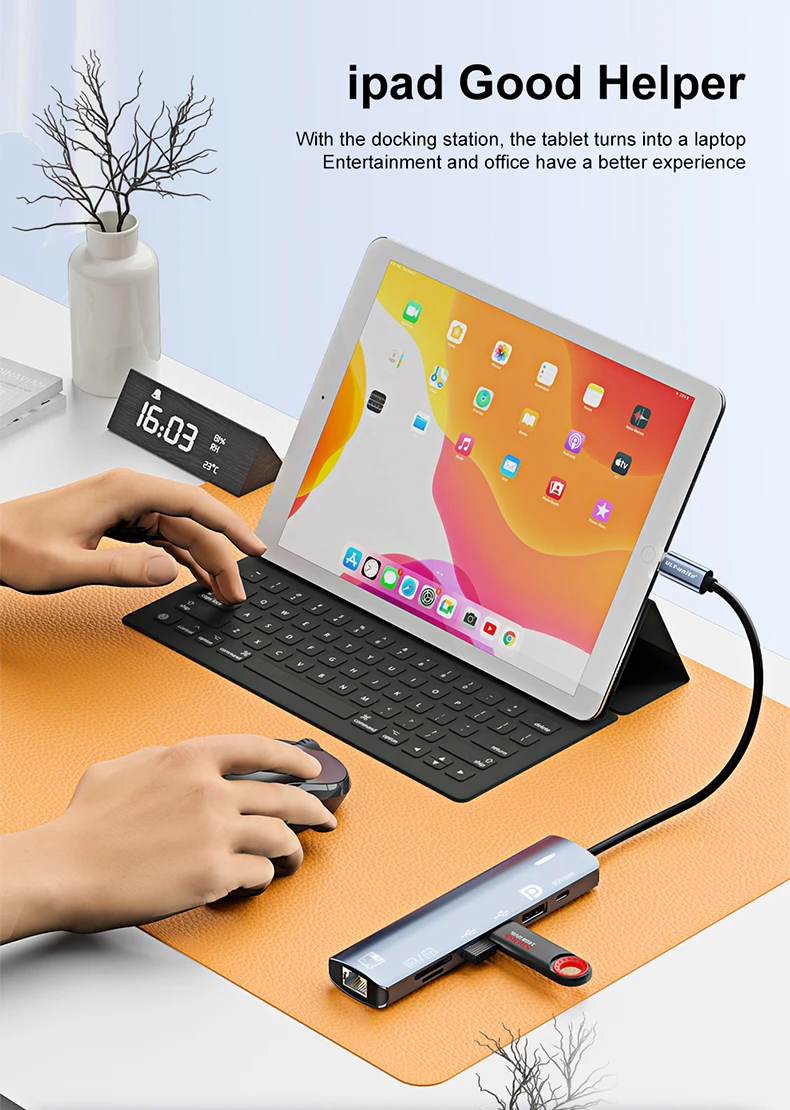 Type C HUB with Displayport,PD100W, Ethernet, 2 USB Ports, SD/TF Multiport 7-In-1 USB to DP Adapter Docking Station Dongle