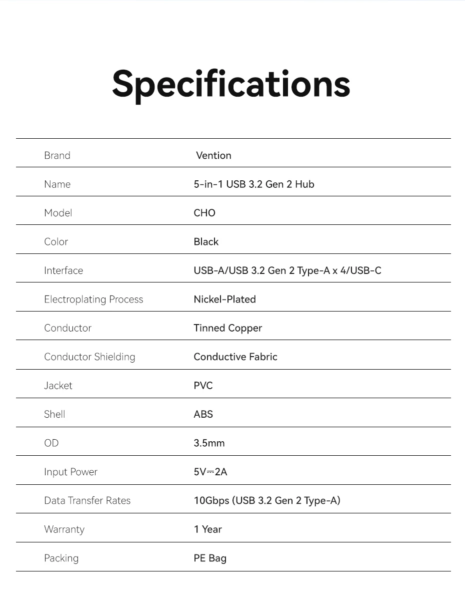Vention New USB 3.2 Gen2 HUB 5 Ports Splitter 10Gbps USB A Type C HUB Multiport Adapter Laptop Expansion Desktop PC Accessories Vention New USB 3.2 Gen2 HUB 5 Ports Splitter 10Gbps USB A Type C HUB Multiport Adapter Laptop Expansion Desktop PC Accessories