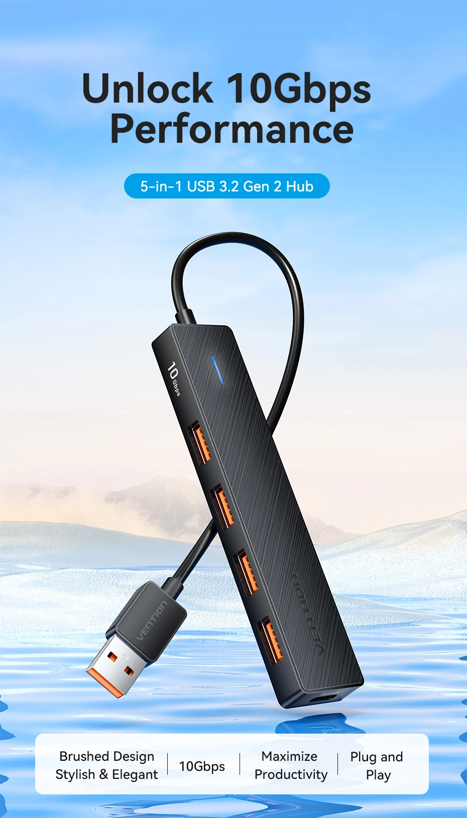 Vention New USB 3.2 Gen2 HUB 5 Ports Splitter 10Gbps USB A Type C HUB Multiport Adapter Laptop Expansion Desktop PC Accessories Vention New USB 3.2 Gen2 HUB 5 Ports Splitter 10Gbps USB A Type C HUB Multiport Adapter Laptop Expansion Desktop PC Accessories