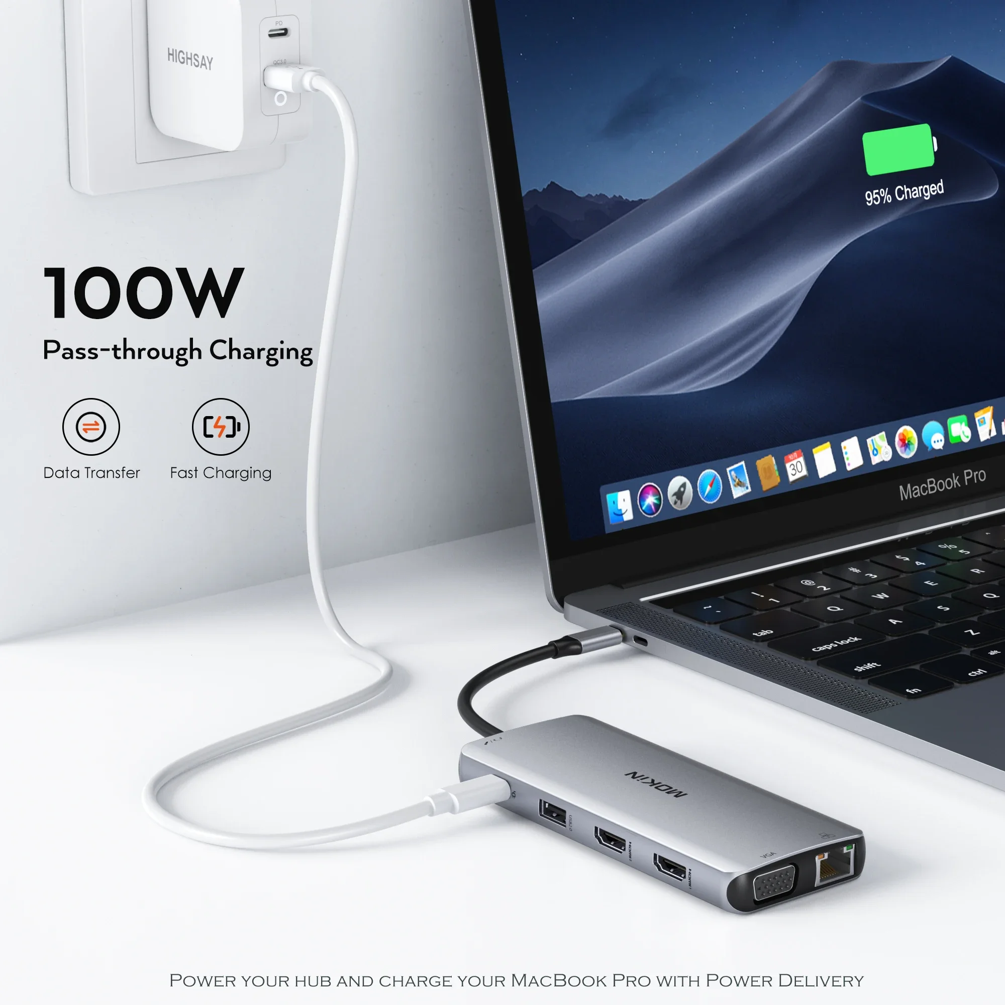 MOKiN USB C Hub Docking Station Multiport with HDMI 4K,DP,100W PD,SD/TF,RJ45 for MacBook Air/Pro,iPad M1/M2,Thunderbolt Laptop