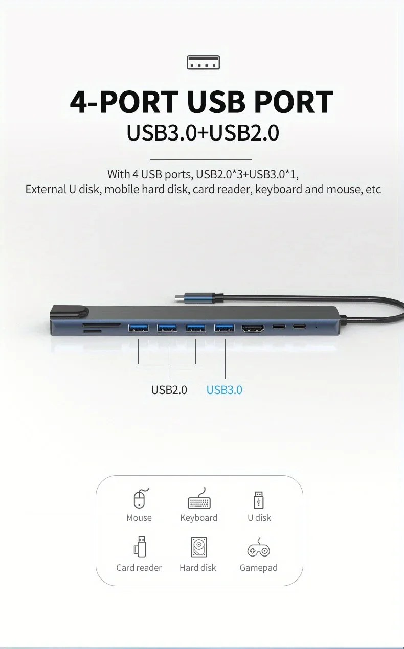 10 in 1 USB C HUB 4K30Hz Docking Station Type C to HDTV-Compatible RJ45 Ethernet PD100W for MacBook iPad Huawei Sumsang Phone 10 in 1 USB C HUB 4K30Hz Docking Station Type C to HDTV-Compatible RJ45 Ethernet PD100W for MacBook iPad Huawei Sumsang Phone